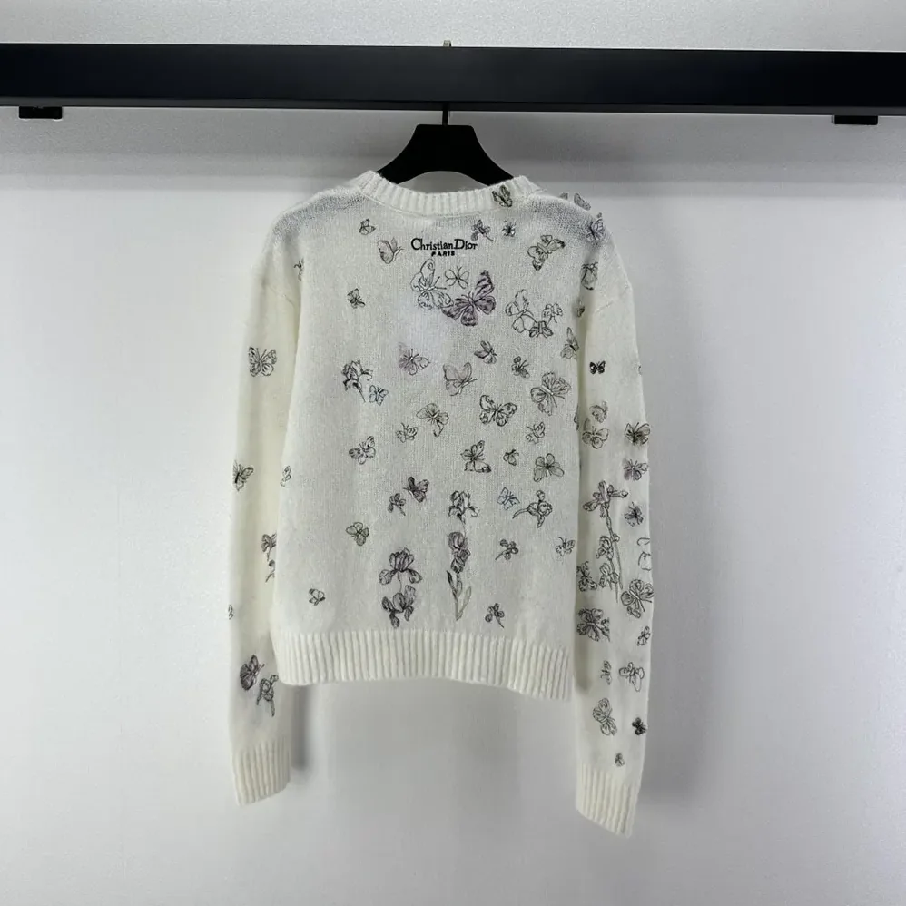 Dior Embroidered Sweater White Alpaca Cashmere and Silk Knit for Women Dior Embroidered Sweater White Alpaca Cashmere and Silk Knit for Women