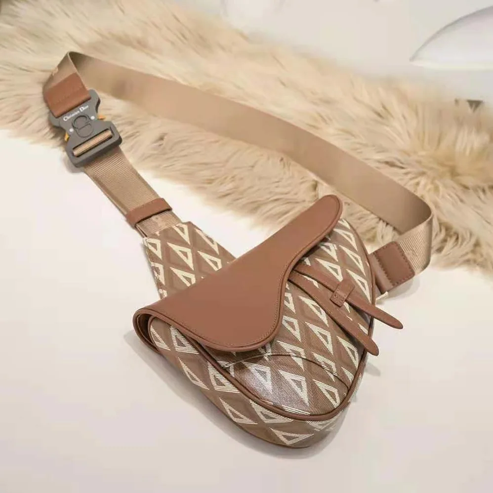 Dior Saddle Bag Coffee CD Diamond Canvas and Smooth Calfskin for Men Dior Saddle Bag Coffee CD Diamond Canvas and Smooth Calfskin for Men