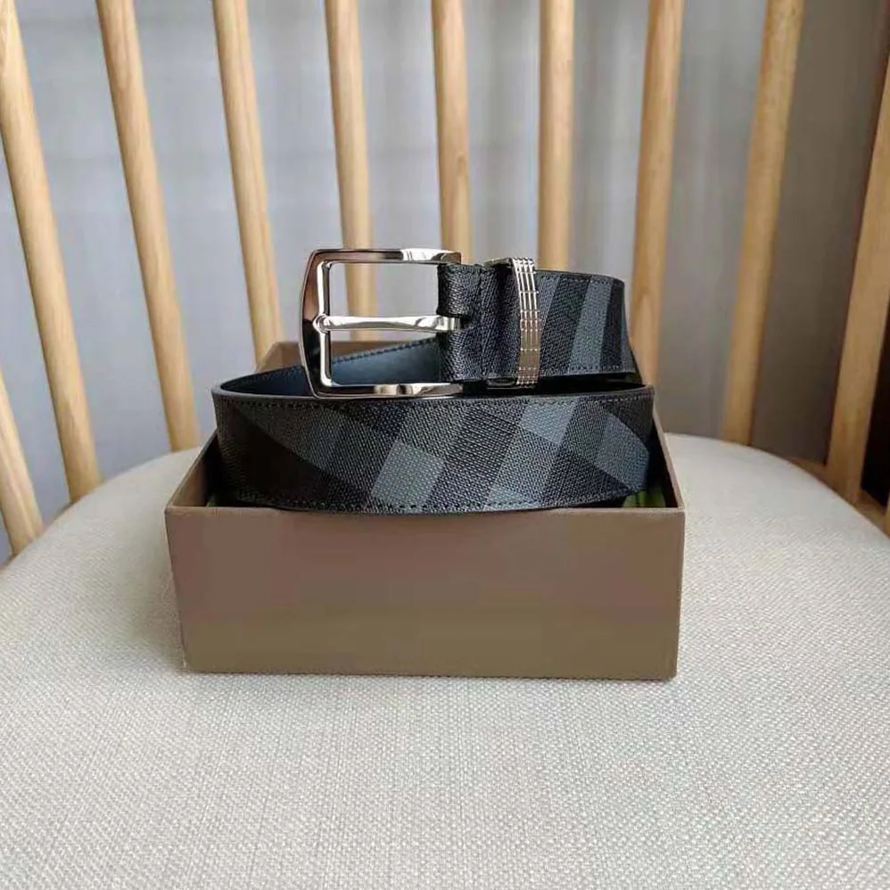 Burberry Check and Leather Belt for Men in Navy