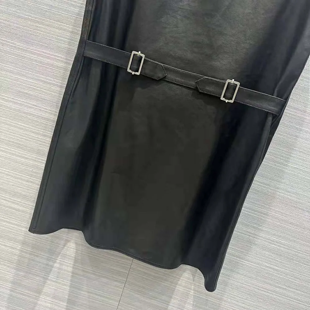 Prada Leather Dress with Knit Triangle Logo for Women in Black Prada Leather Dress with Knit Triangle Logo for Women in Black