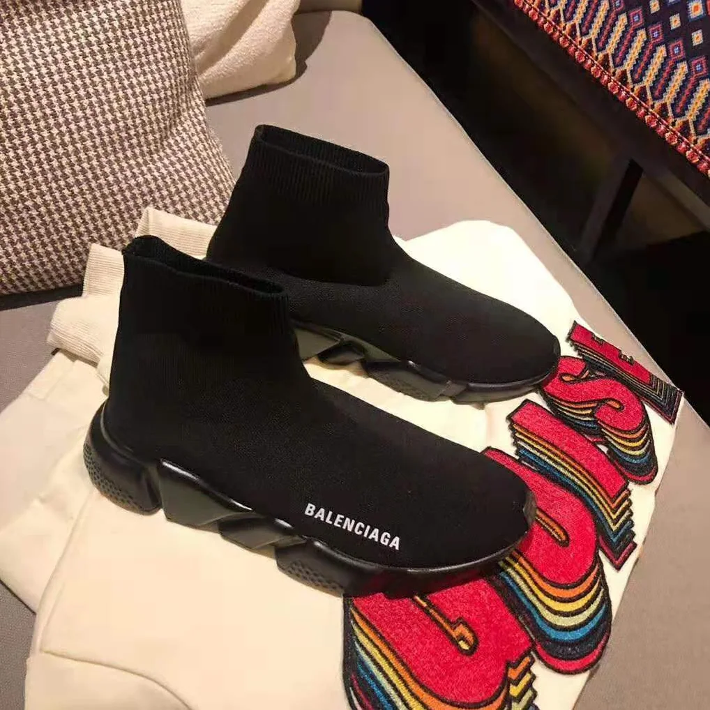 Balenciaga Speed Trainers Stretch Knit Trainers Black Textured Sole for Women