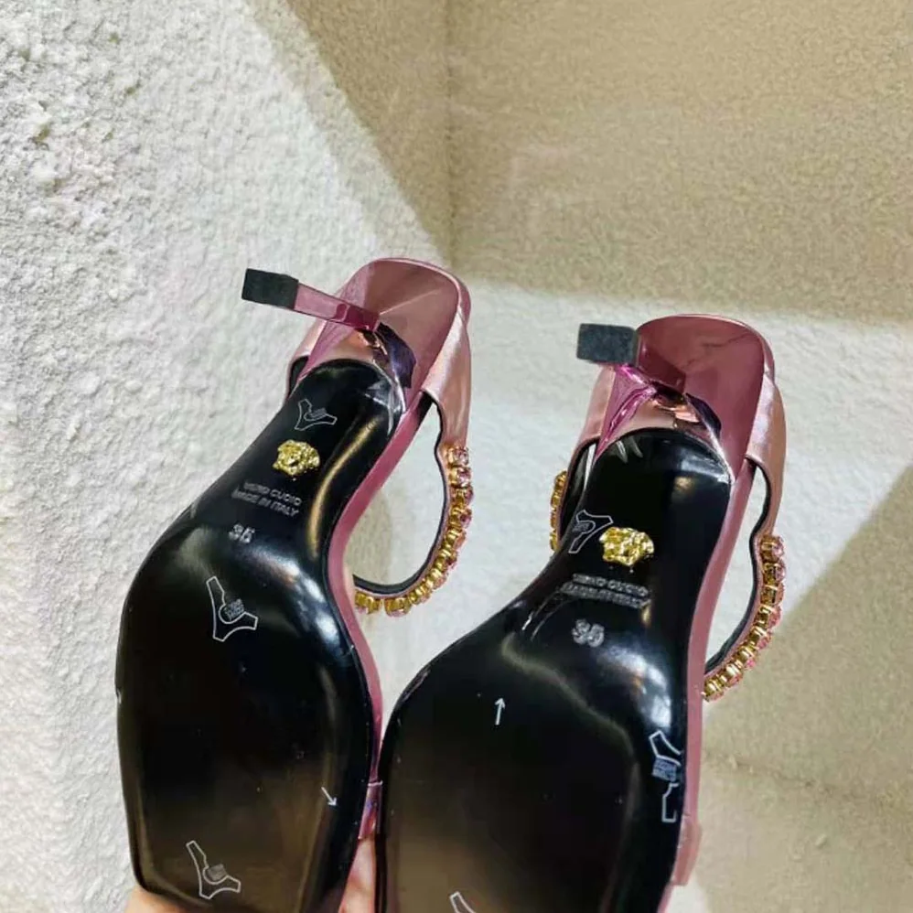 Versace Rhinestone Mules in 105mm Heel Hight for Women in Pink