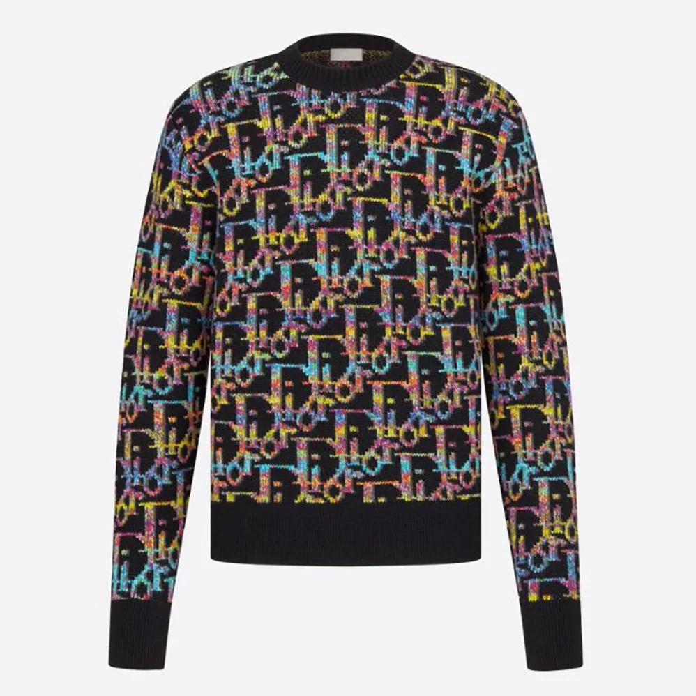 Dior Oblique Sweater Black Wool Jacquard for Men