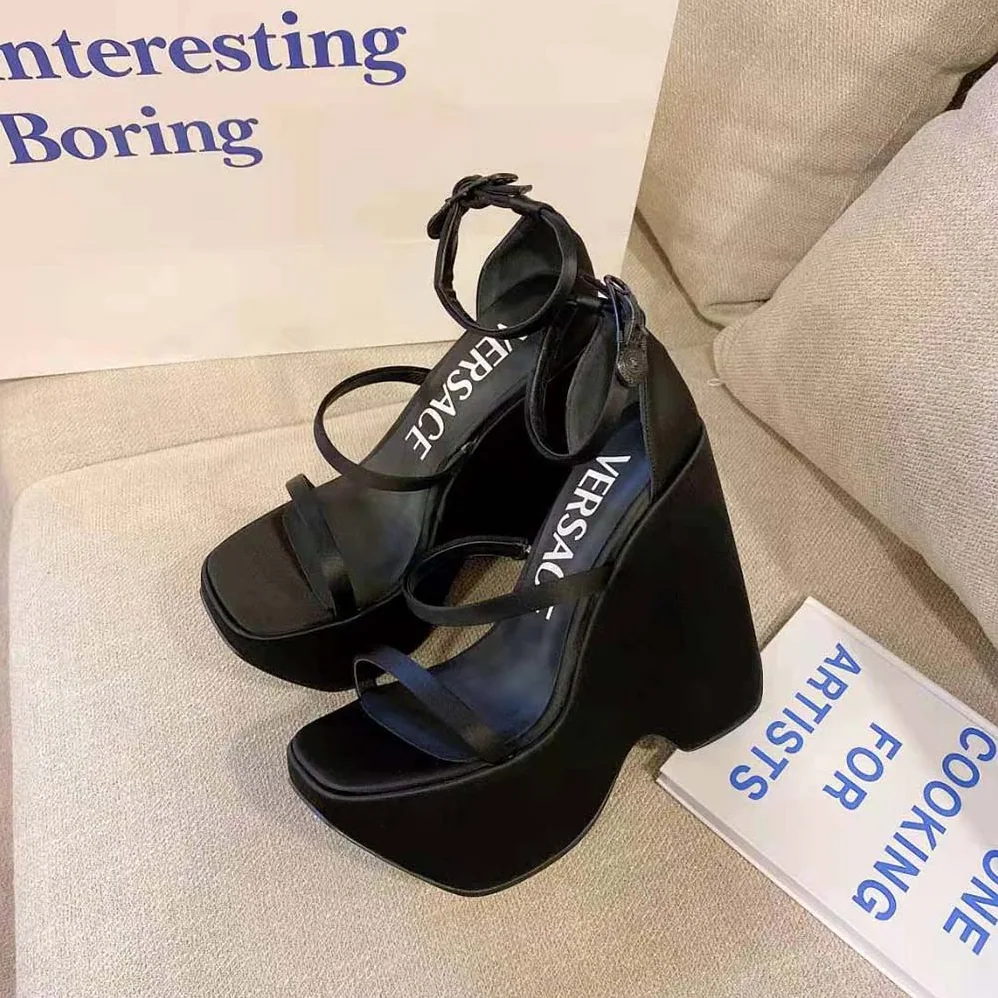 Versace Triplatform Sandals in 16cm Heel Height for Women in Black