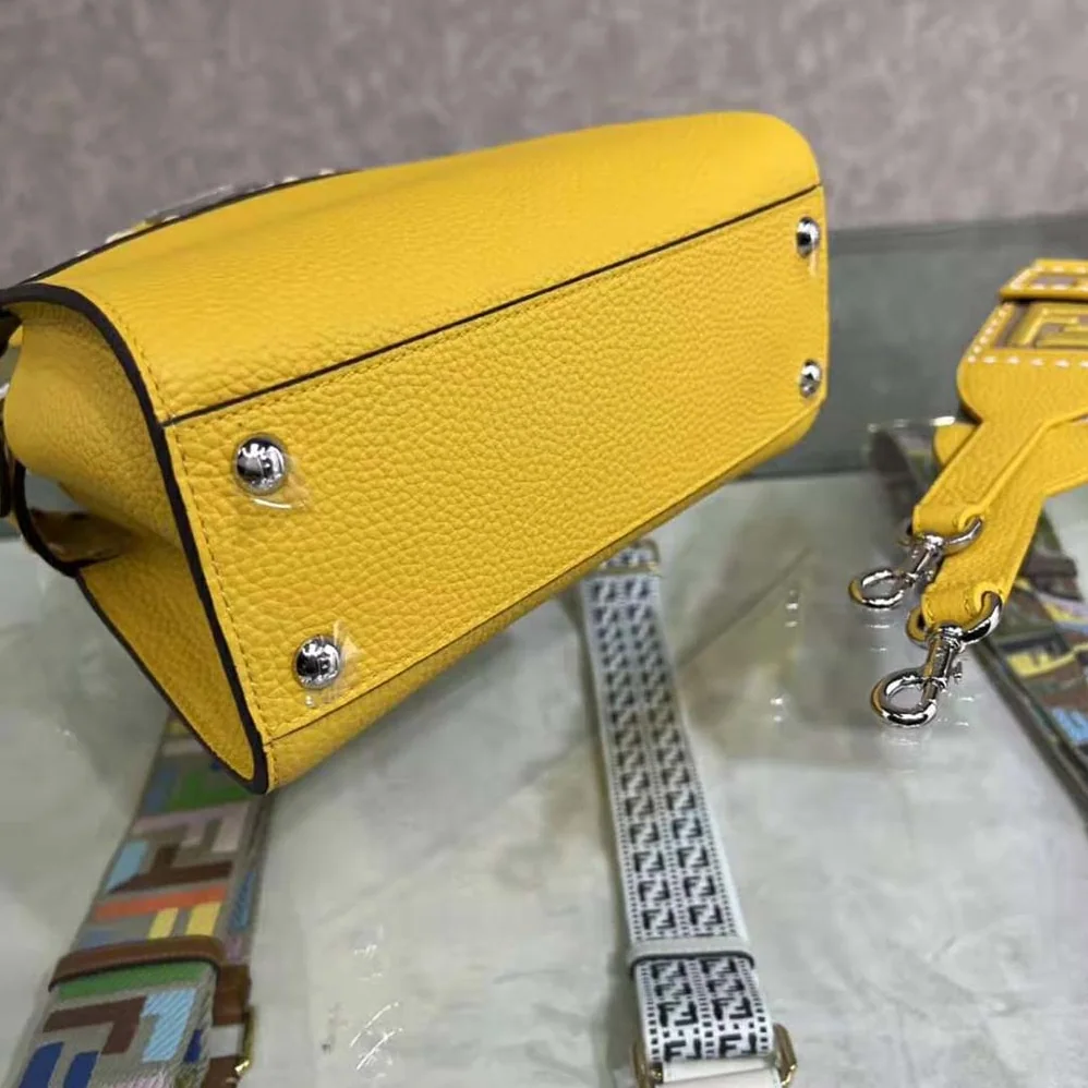 Fendi Peekaboo Iconic Mini Full Grain Leather Bag for Women in Yellow
