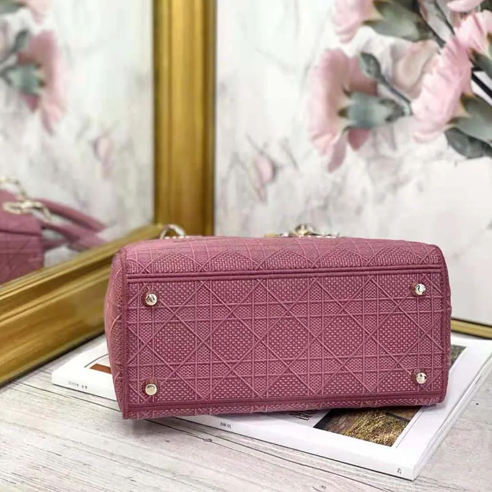 Dior Medium Lady D-lite Bag Mallow Rose Cannage Embroidery for Women Dior Medium Lady D-lite Bag Mallow Rose Cannage Embroidery for Women