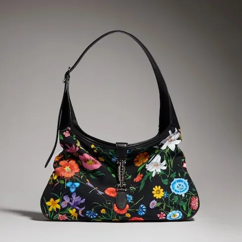Gucci Jackie 1961 Medium Shoulder Bag in Black/ Multicolor Gold Hardware