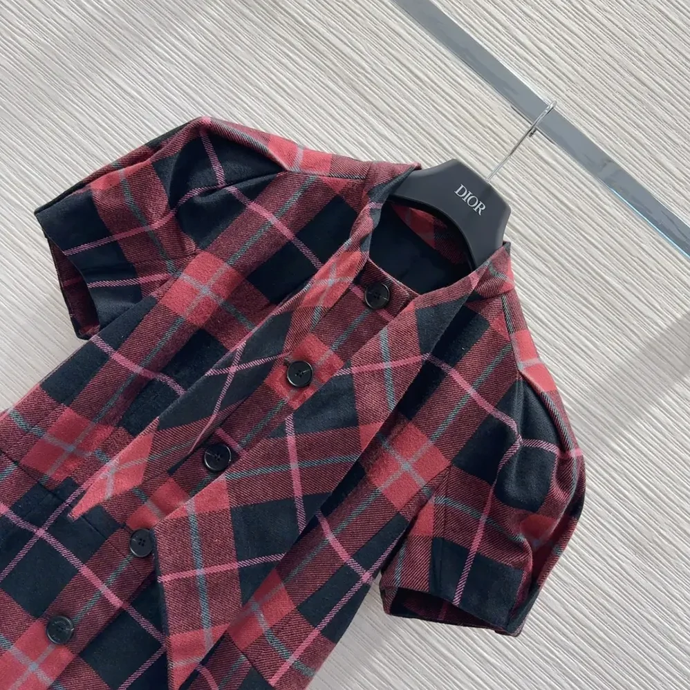 Dior Fitted Short-Sleeved Jacket Pink, Gray and White Check'n'Dior Virgin Wool for Women Dior Fitted Short-Sleeved Jacket Pink, Gray and White Check'n'Dior Virgin Wool for Women