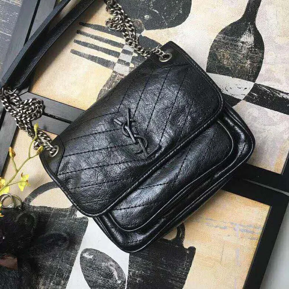 Saint Laurent YSL Niki Baby Crinkled Vintage Bag for Women in Black Saint Laurent YSL Niki Baby Crinkled Vintage Bag for Women in Black