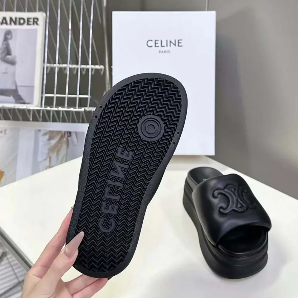Celine Block Slide with Triomphe in Lambskin for Women in Black