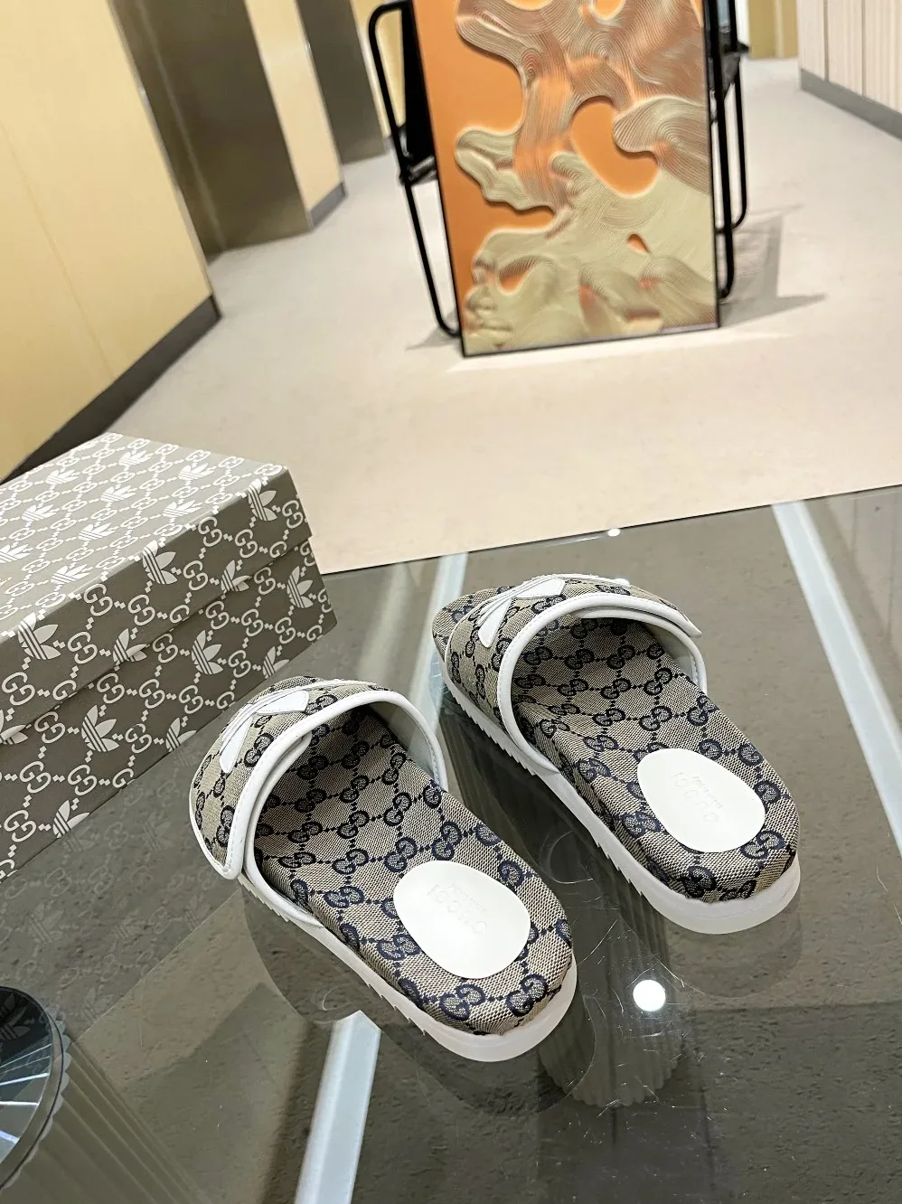 Gucci x Adidas GG Platform Sandal Grey for Women Gucci x Adidas GG Platform Sandal Grey for Women