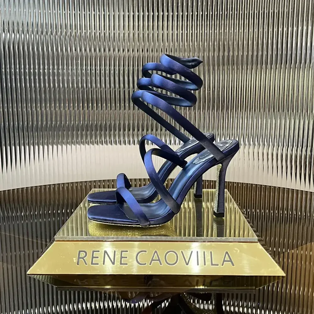 Rene Caovilla Cleopatra Midnight Blue Satin Sandal 105 for Women