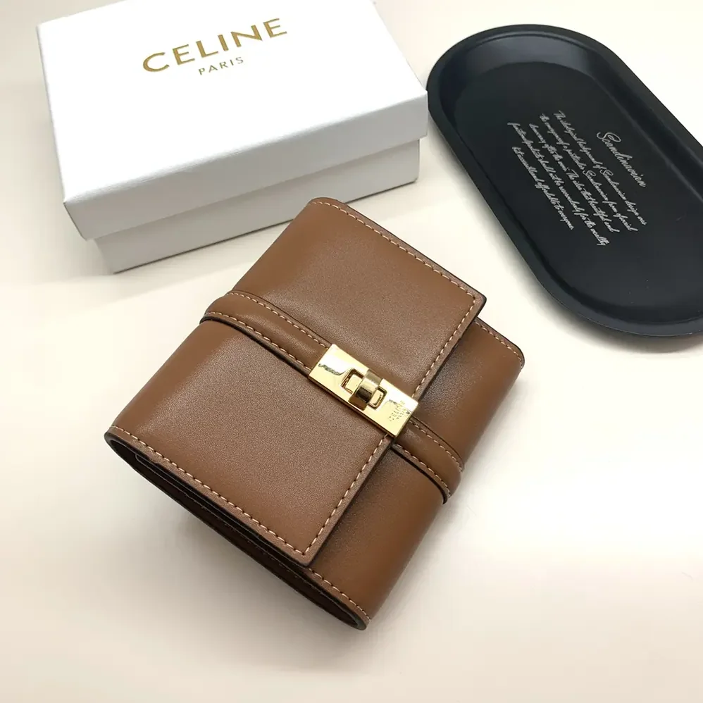 Celine Small Trifold Wallet 16 in Satinated Calfskin for Women in Brown