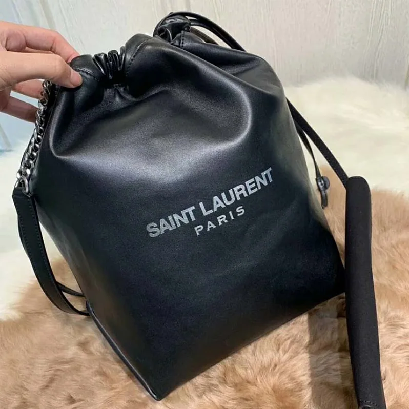 Saint Laurent YSL Teddy Drawstring Bag Smooth Leather for Women in Black Saint Laurent YSL Teddy Drawstring Bag Smooth Leather for Women in Black