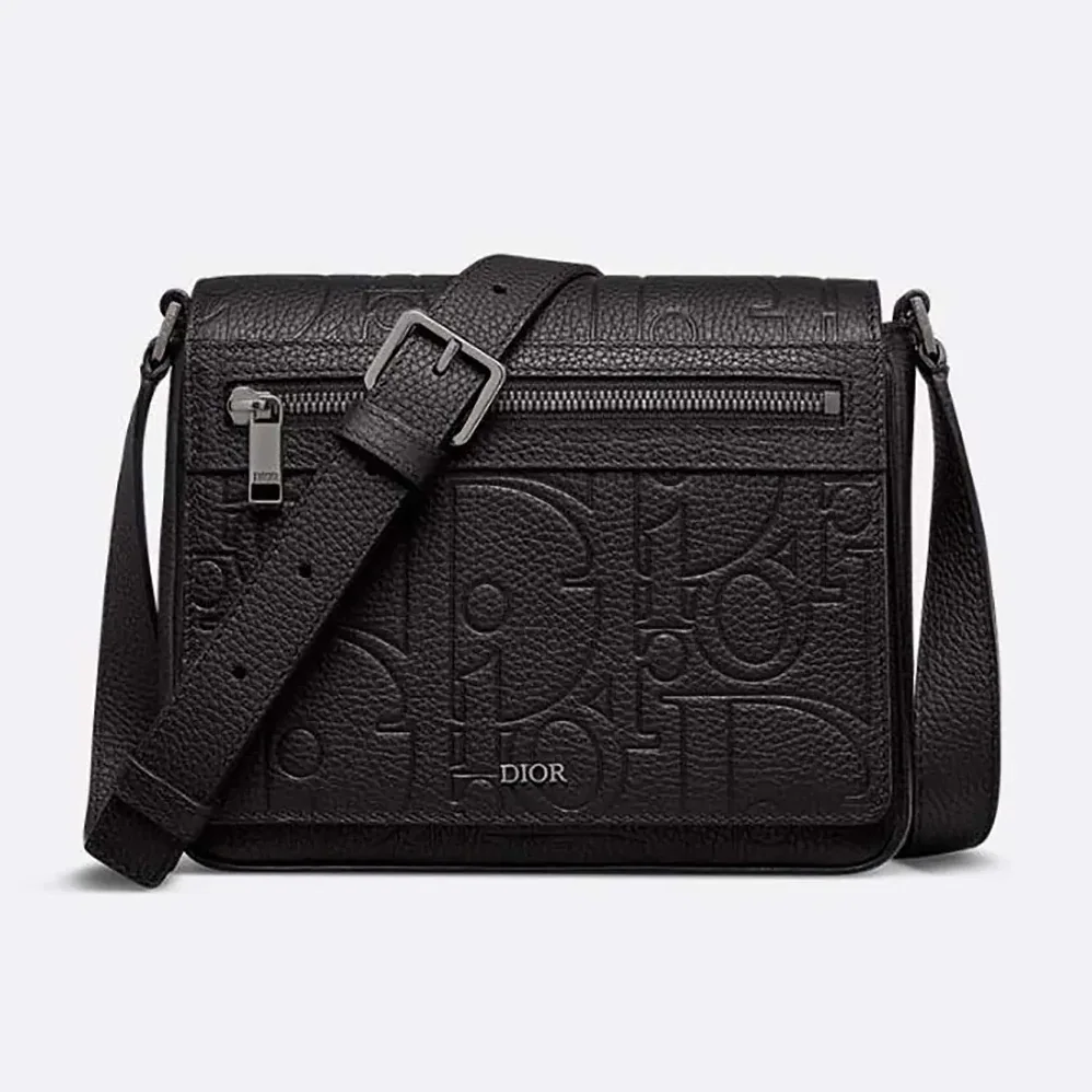 Dior Messenger Bag with Flap Black Dior Gravity Leather and Black Grained Calfskin for Men