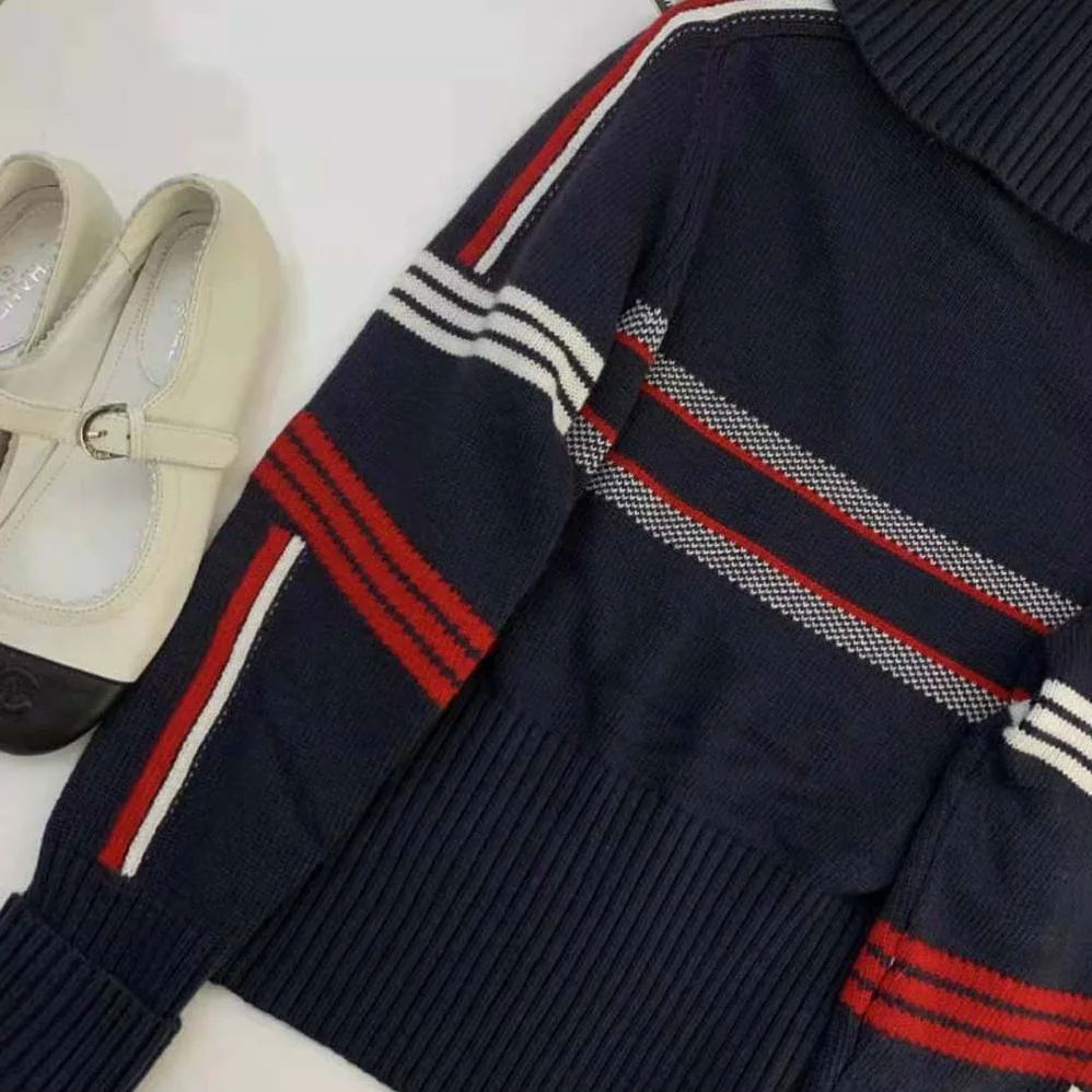 Dior Dioralps Stand Collar Sweater Blue Three-Tone Dior Star Wool and Cashmere Knit for Women
