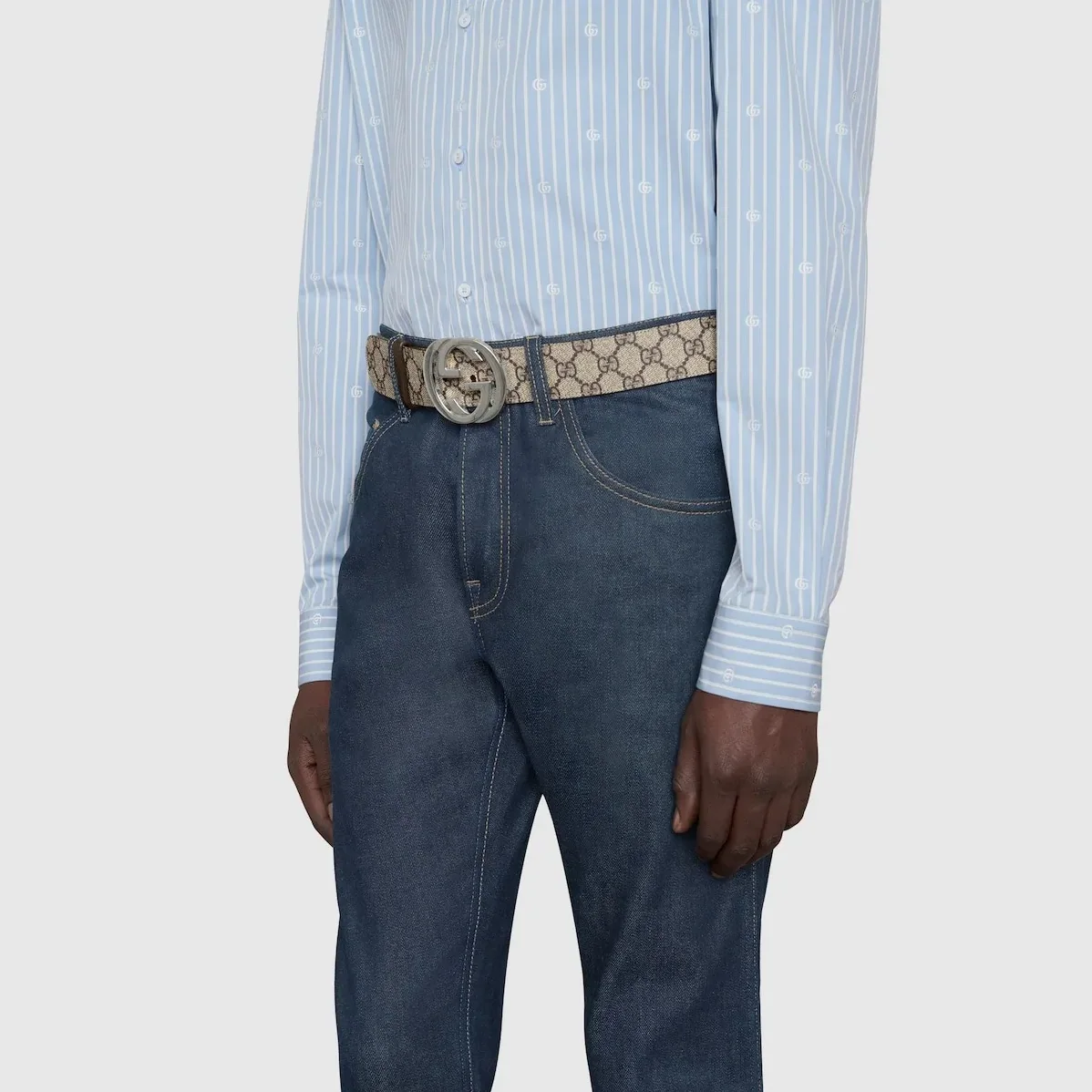 Gucci GG Belt With Interlocking G Buckle Beige in Ebony