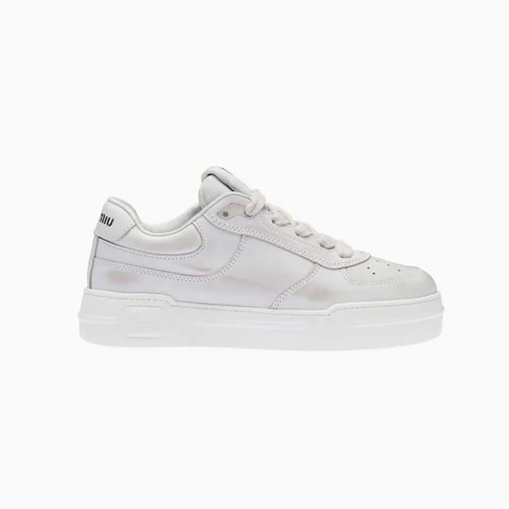 Miu Miu Bleached Leather Sneakers for Women in White