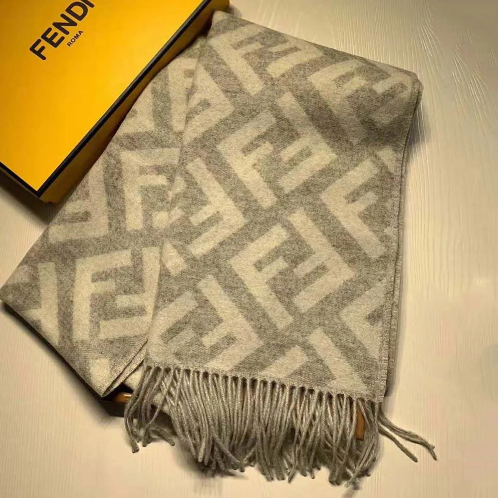 Fendi Long Scarf with Fringed Edges for Women in Silver Fendi Long Scarf with Fringed Edges for Women in Silver