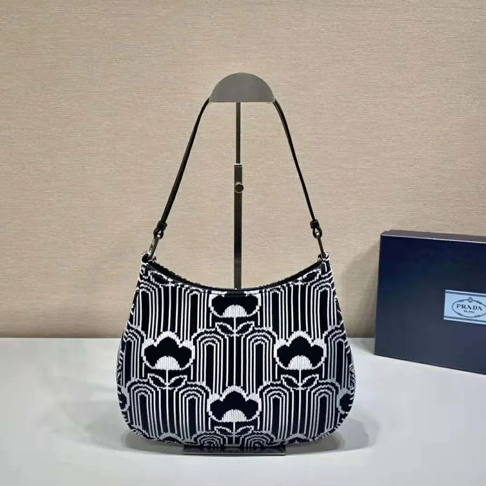 Prada Prada Cleo Jacquard Knit and Leather Bag for Women