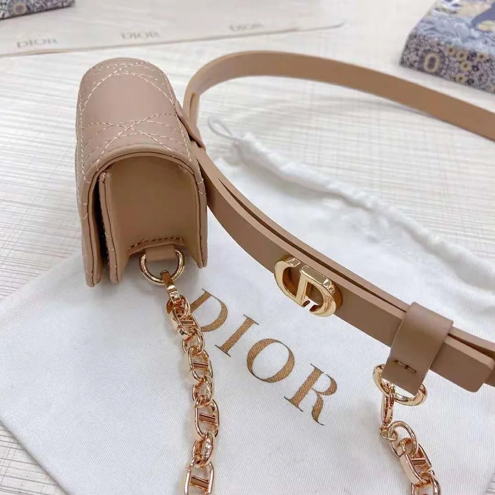 Dior Caro Belt with Removable Pouch Hazelnut Smooth Calfskin and Cannage Calfskin 15 MM for Women
