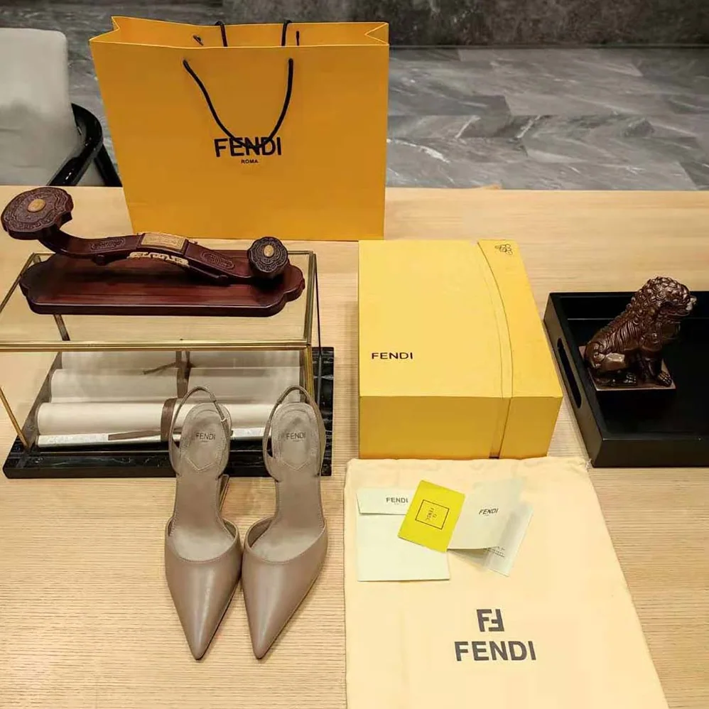 Fendi Fendi First Dove Gray Leather High for Women in Heeled Slingbacks
