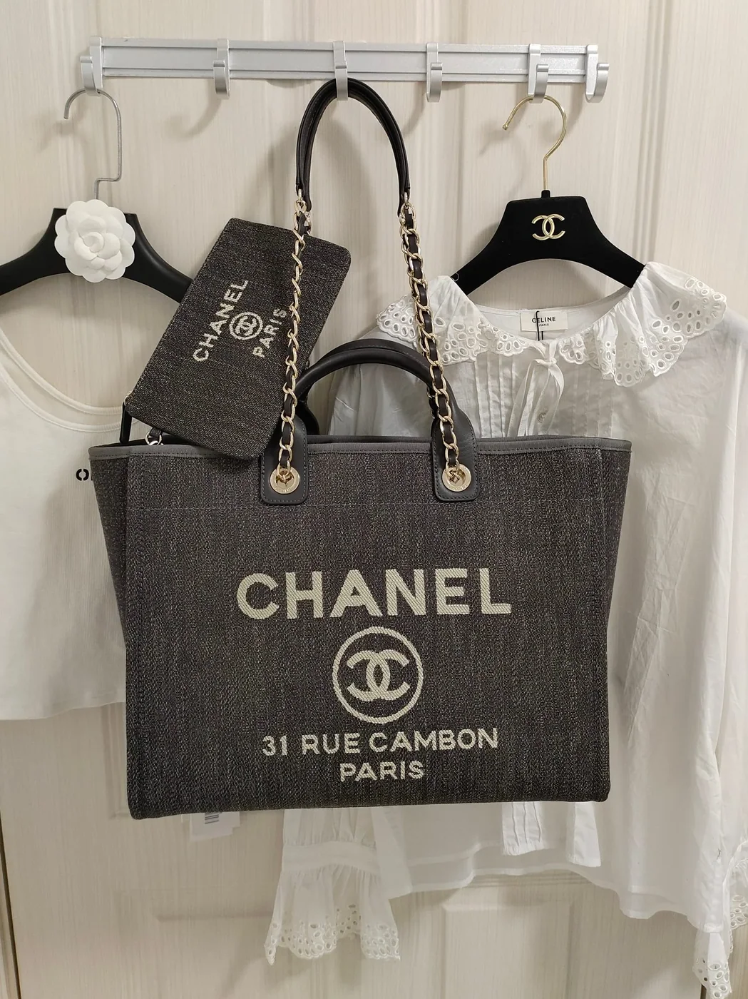 Chanel Deauville Tote Bag Pouch Grey /