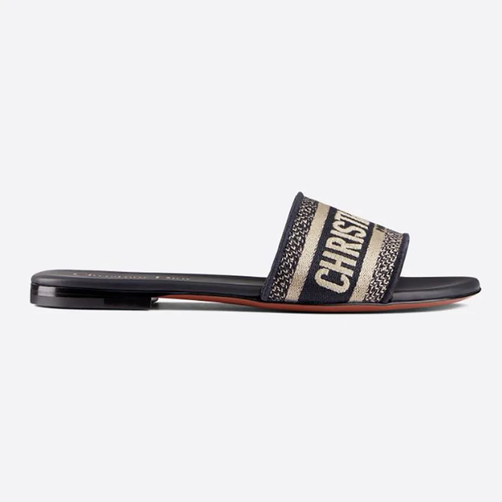 Dior Dway Slide Deep Blue Embroidered Cotton for Women Dior Dway Slide Deep Blue Embroidered Cotton for Women