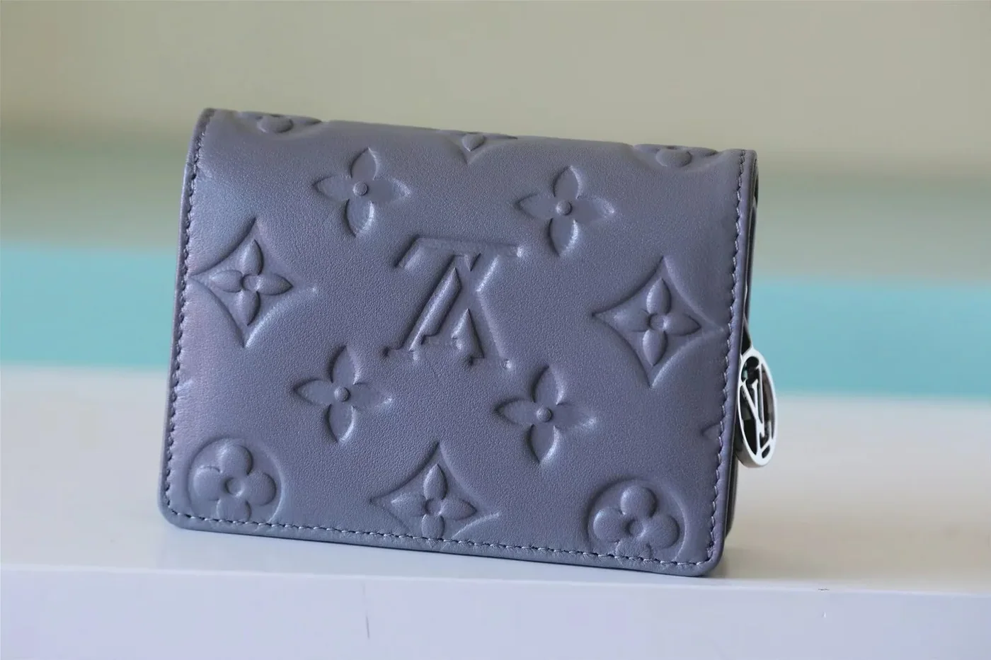 Louis Vuitton Lou Wallet / Monogram Embossed Grey Silver Hardware Louis Vuitton Lou Wallet / Monogram Embossed Grey Silver Hardware