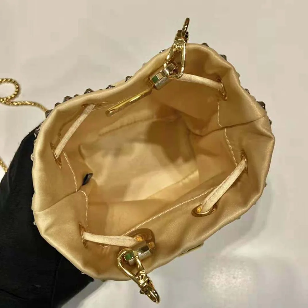 Prada Embellished Satin Mini-Pouch for Women in Gold Prada Embellished Satin Mini-Pouch for Women in Gold