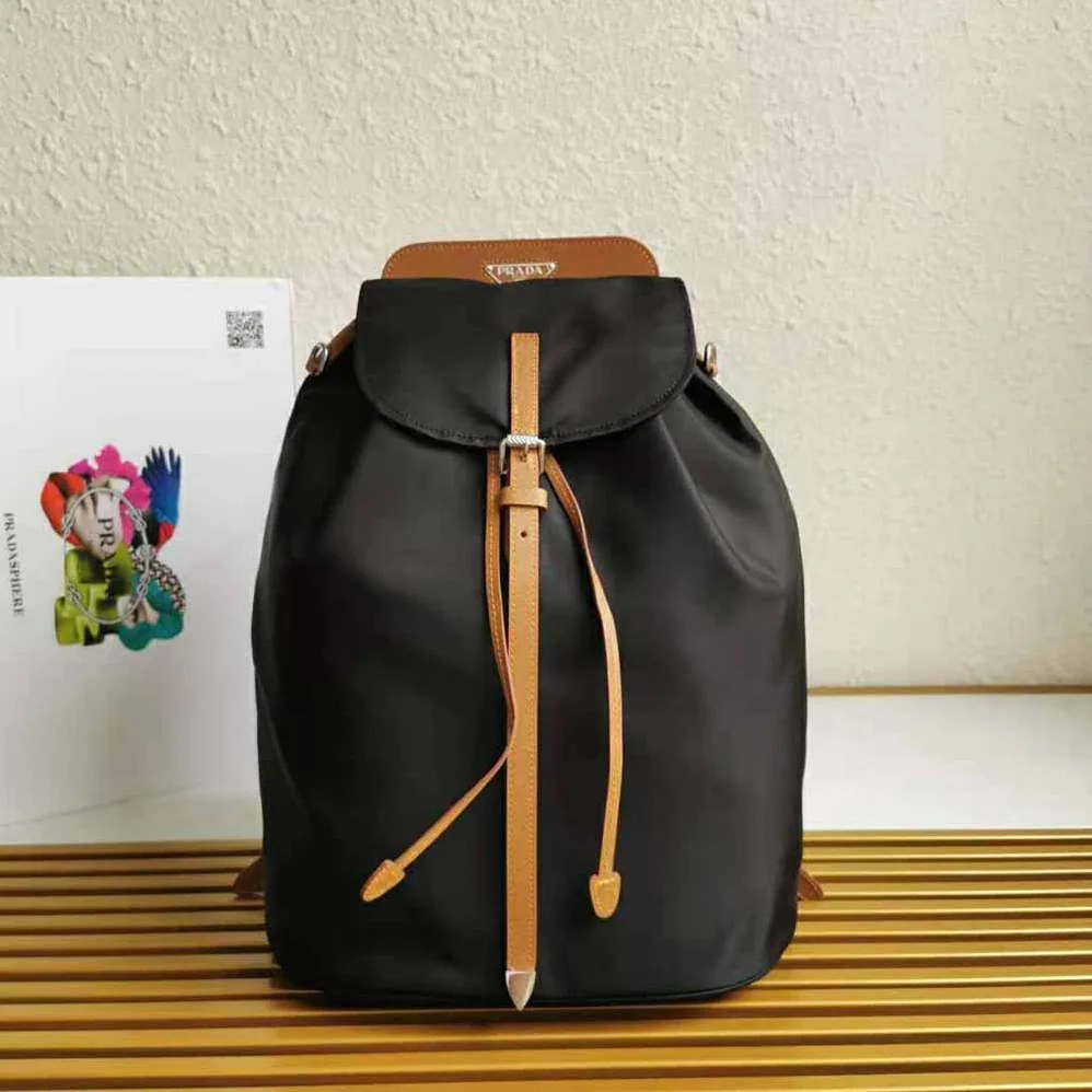 Prada Nylon and Saffiano Leather Backpack for Women in Brown