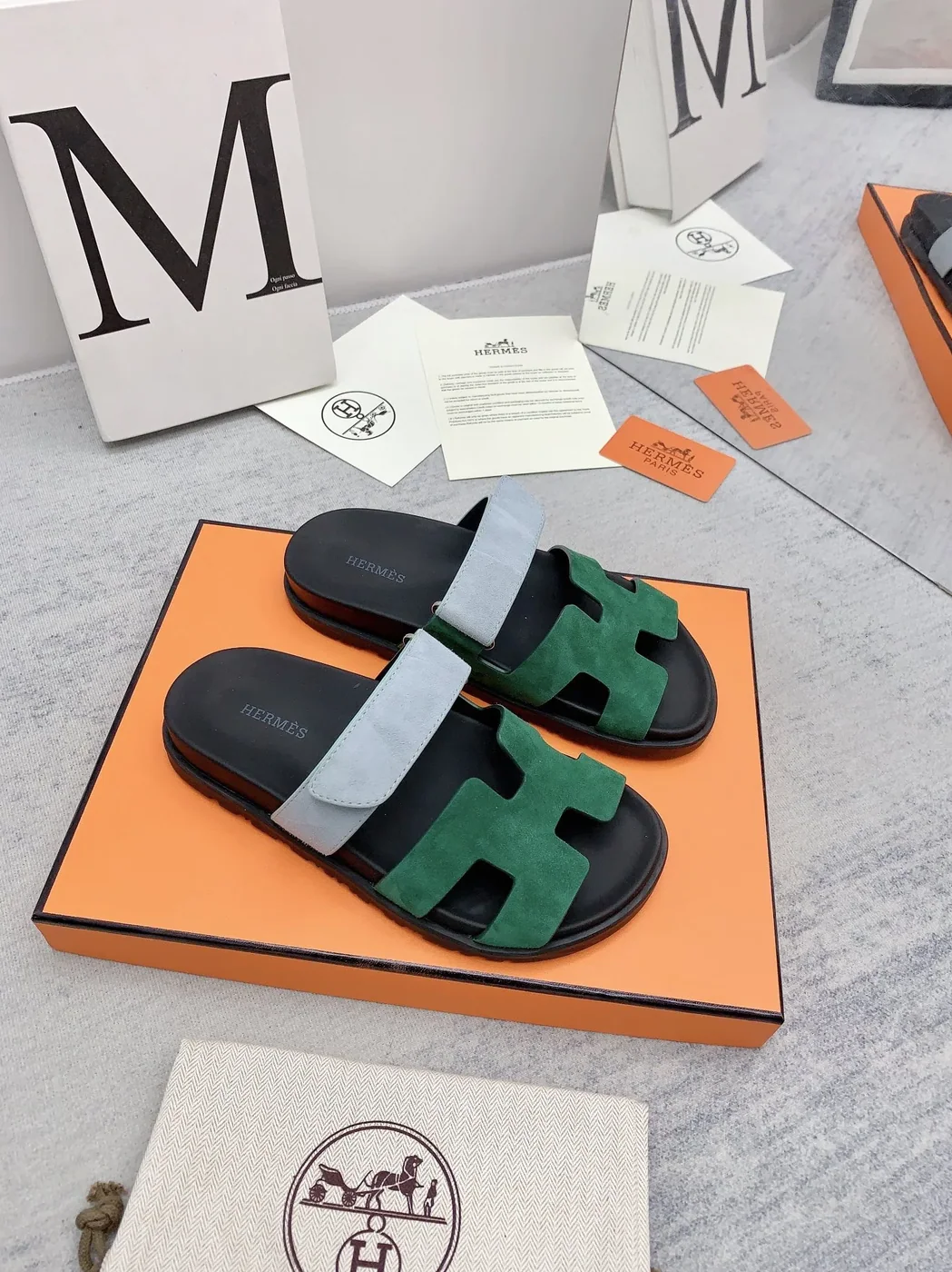 Hermes Chypre Sandal Green in Blue Hermes Chypre Sandal Green in Blue