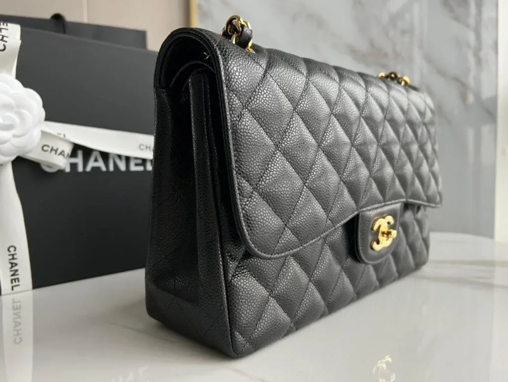 Chanel Classic Double Flap Bag Large Crossbody in Black Gold Hardware