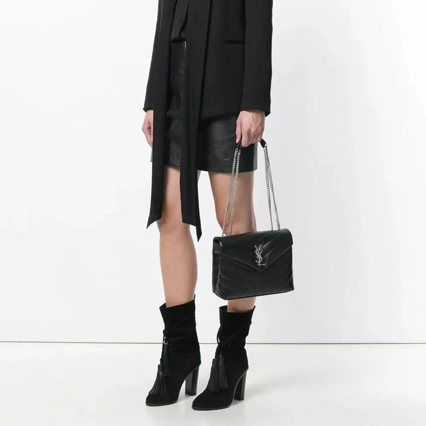 Saint Laurent Loulou Small Chain Bag In Matelassé Y Black in YSL