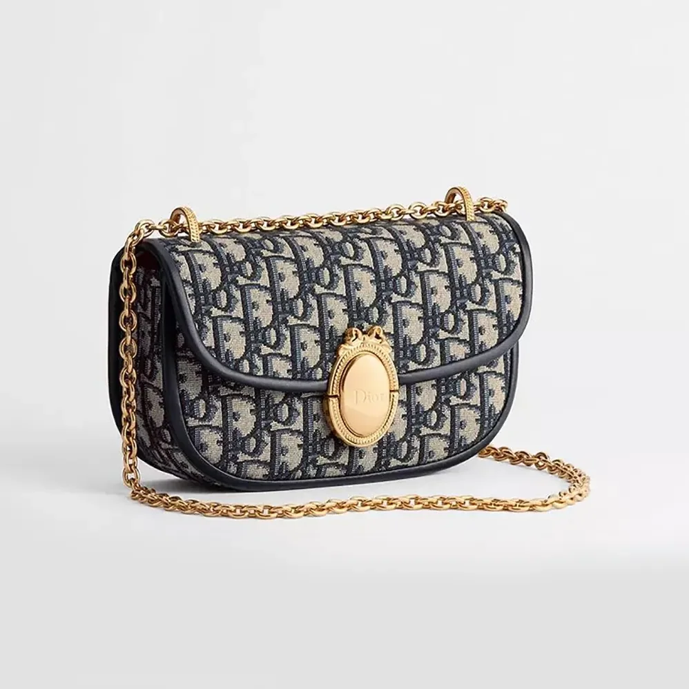 Dior Small Dior Médaillon Flap Bag with Chain Blue Dior Oblique Jacquard for Women