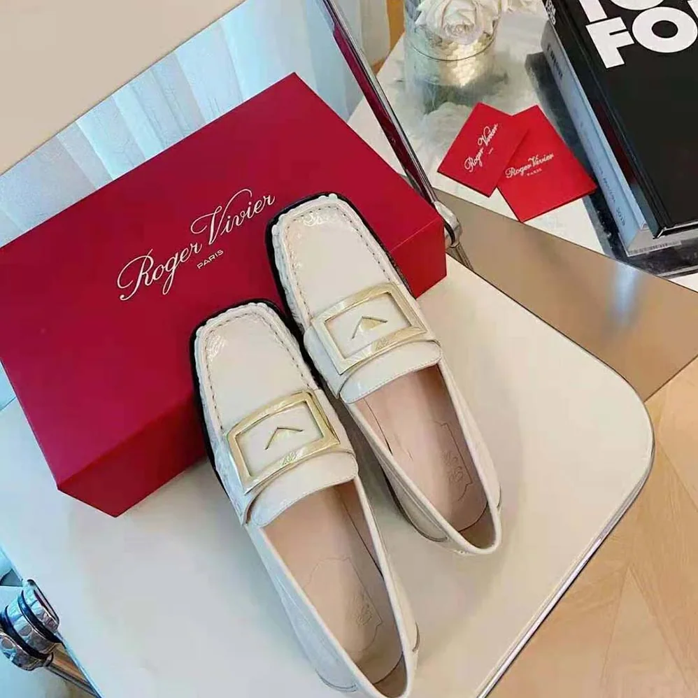 Roger Vivier Preppy Viv' Metal Buckle Loafers in Patent Leather for Women in White Roger Vivier Preppy Viv' Metal Buckle Loafers in Patent Leather for Women in White