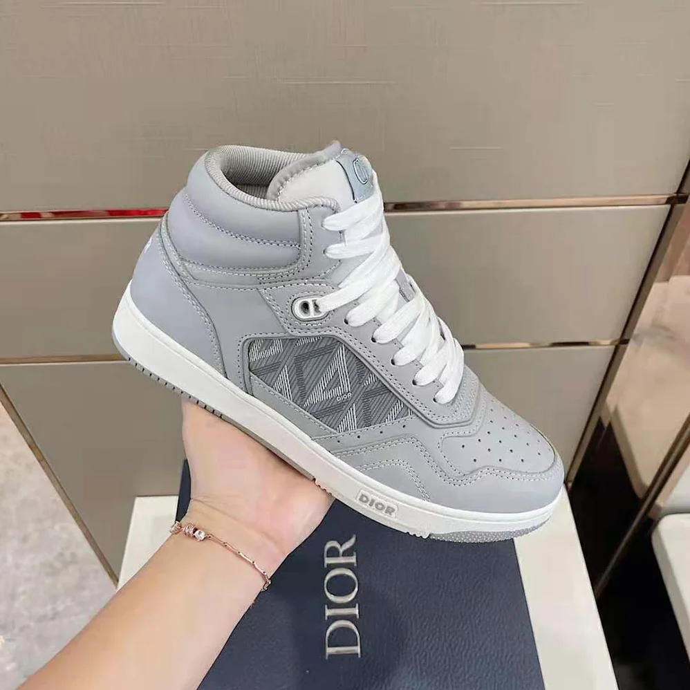 Dior B27 High-Top Sneaker Dior Gray Smooth Calfskin and CD Diamond Canvas for Men