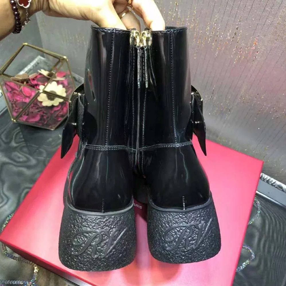 Roger Vivier Viv Rangers Platform Metal Buckle Boots in Leather for Women