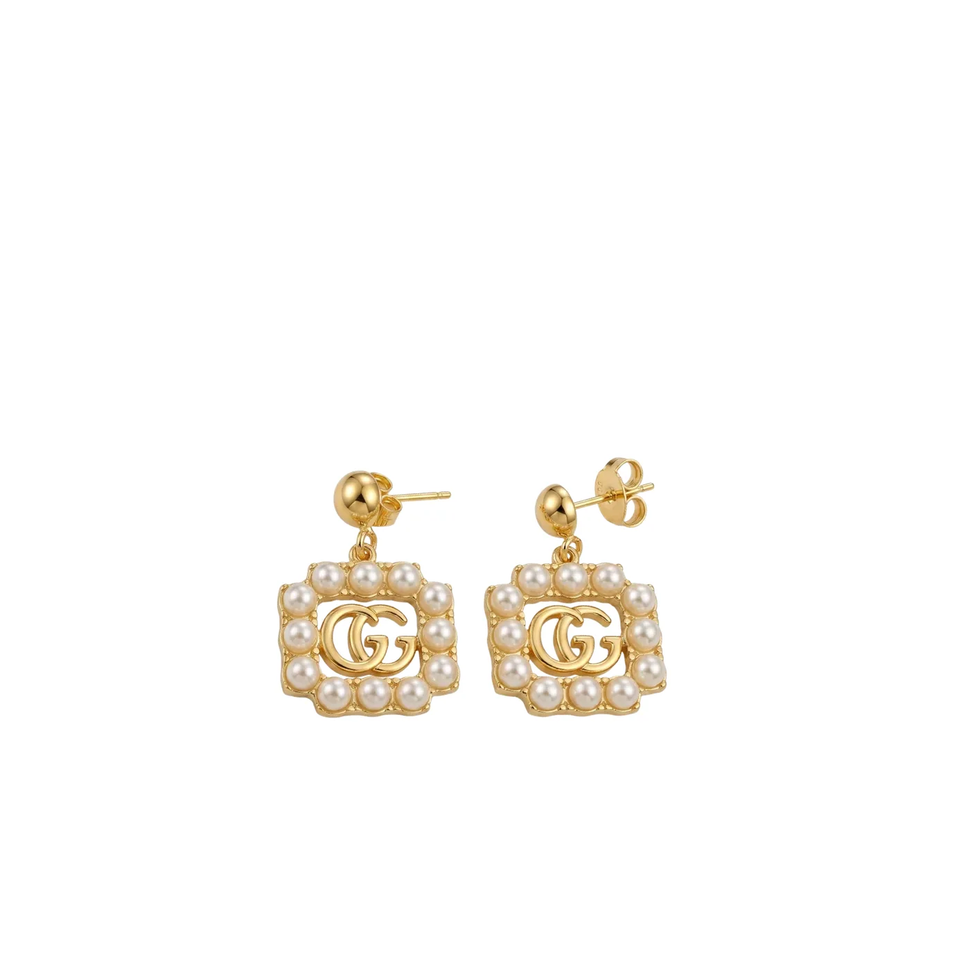 Gucci Mini Pearl Border Frame Earrings Gold Tone