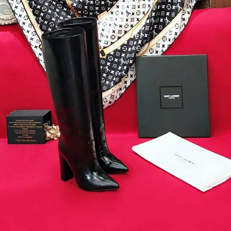 Saint Laurent YSL Shoes Lou Boot in Lambskin 90mm Heel for Women in Black Saint Laurent YSL Shoes Lou Boot in Lambskin 90mm Heel for Women in Black