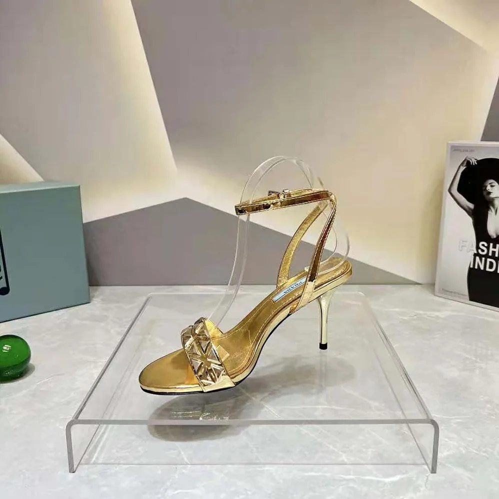 Prada Studded Metallic Leather High for Women in Heeled Sandals Prada Studded Metallic Leather High for Women in Heeled Sandals