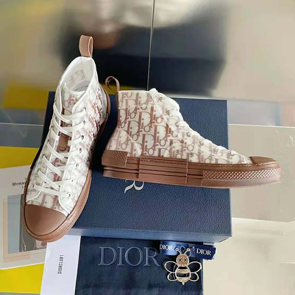 Dior B23 High-Top Sneaker Coffee Dior Oblique Canvas for Men