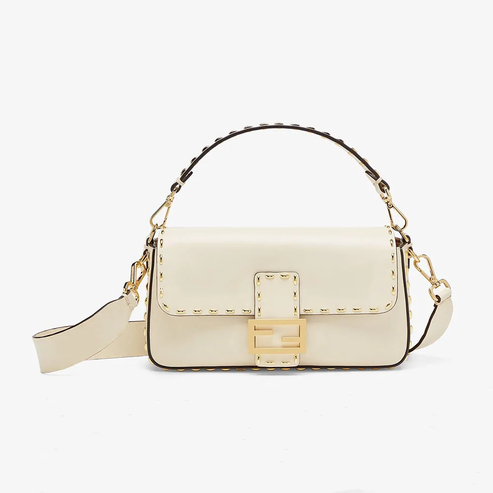 Fendi Conic Medium Baguette White Leather Bag for Women Fendi Conic Medium Baguette White Leather Bag for Women