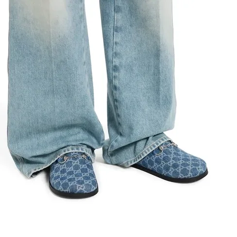 Gucci Horsebit Mules Blue Denim Light Gold Hardware ? FAFGT 4746