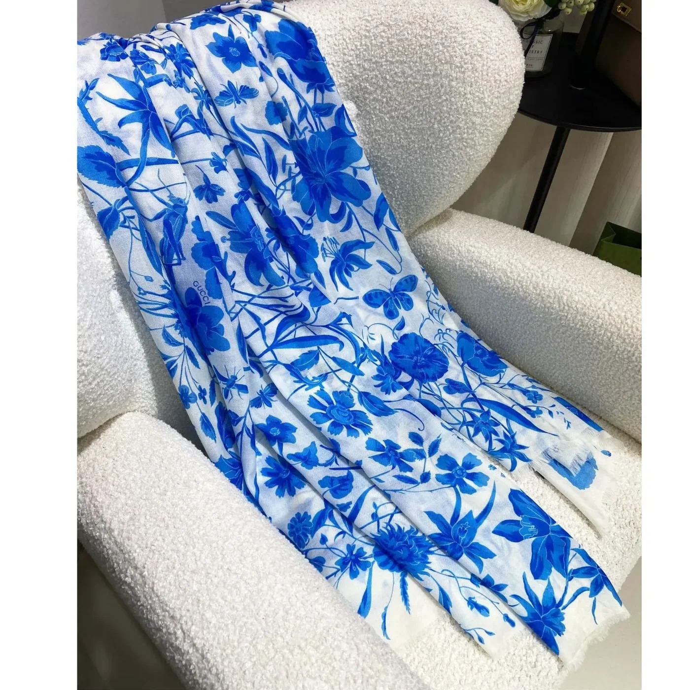 Gucci GG Garden Flower Long Scarf Blue /