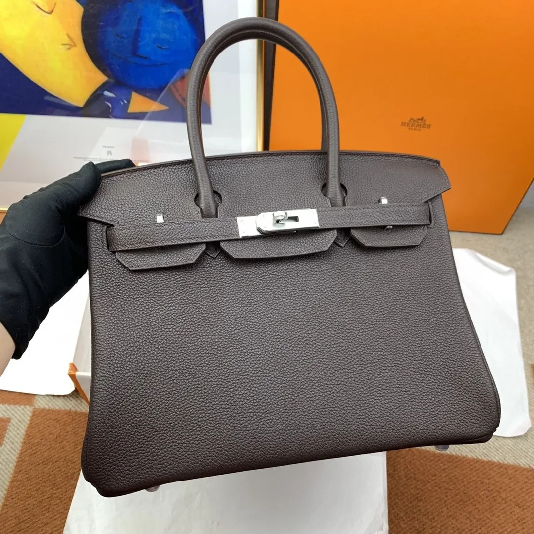 Hermes Birkin 30 Top Handle Bag / Togo Dark Grey Silver Hardware Hermes Birkin 30 Top Handle Bag / Togo Dark Grey Silver Hardware