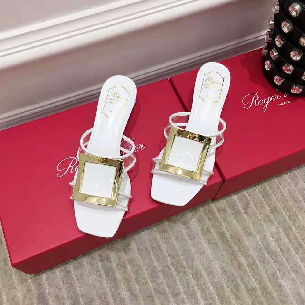 Roger Vivier Bikiviv Metal Buckle Mules in PVC for Women in White