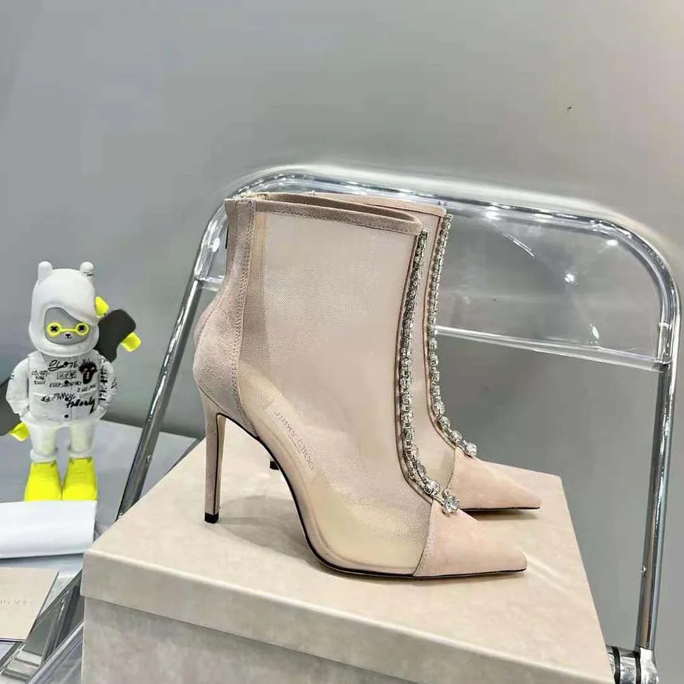 Jimmy Choo Bing Boot 100 Ballet Pink Suede and Mesh Ankle Boots for Women