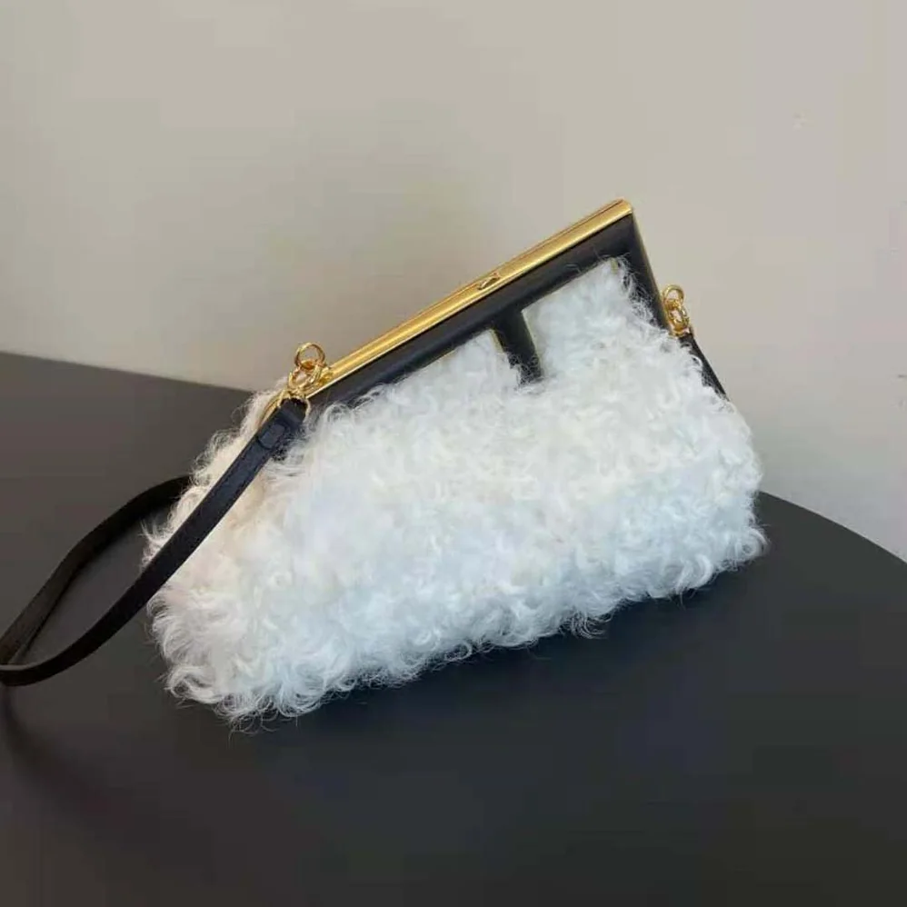Fendi First Small White Mohair Wool Bag for Women