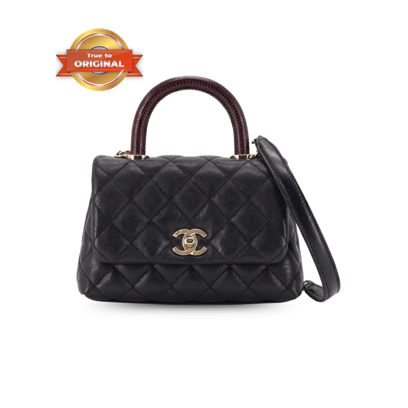 Chanel Classic Mini Flap Bag Top Handle in Black Gold Hardware